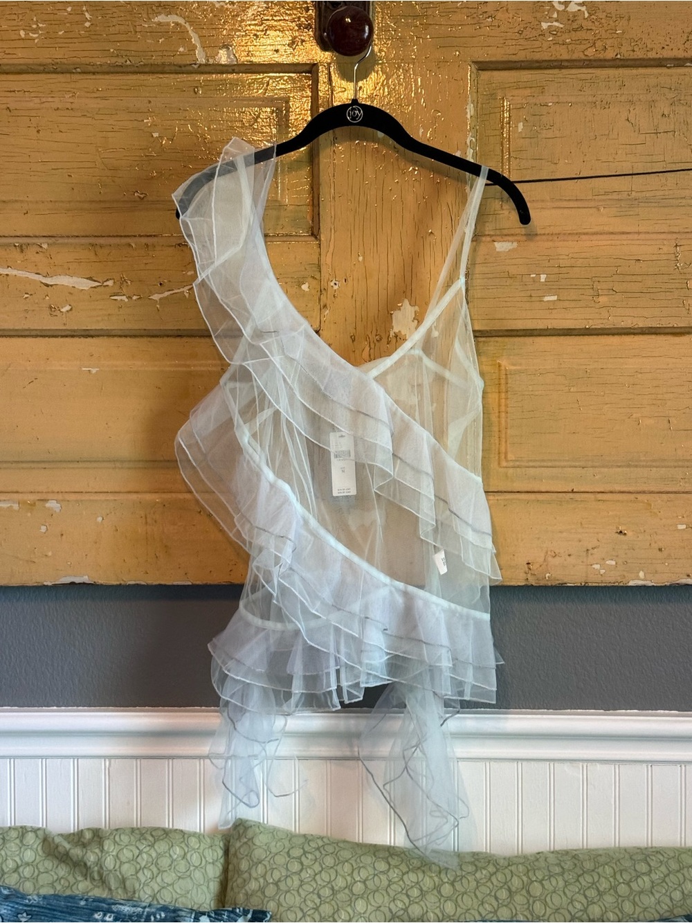 Anthropologie Sheer Ruffle One-Shoulder Tank Top - Light Blue